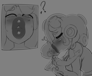 big_breasts blush breasts duo female hair huge_breasts huge_lips human_on_humanoid interspecies kissing kissing_entire_face larger_female larger_humanoid lips male male/female simple_background size_difference smaller_human smaller_male thick_lips theboogie nintendo splatoon marina_(splatoon) aquatic cephalopod human humanoid mammal mollusk octarian octoling 2024 absurd_res greyscale hi_res monochrome