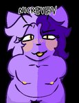 antennae_(anatomy) anthro blush collarbone eyelashes female fluffy fluffy_hair front_view genitals hair looking_at_viewer looking_up multicolored_body nipples nude purple_body purple_hair pussy solo two_tone_body yellow_eyes yellow_mouth yellow_nipples nicreven april_(nicreven) alien alpha_channel low_res