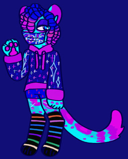 abstract_character ambiguous_gender anthro clothing dreadlocks footwear gradient_hair hair jacket legwear leopard_spots long_tail mask pattern_clothing pattern_legwear pawpads paws socks solo sparklefur spots standing tail thigh_highs topwear jackrabbit_(artist) felid leopard mammal pantherine 2026 absurd_res hi_res
