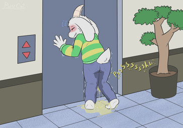 accident anthro big_ears blush bodily_fluids bottomwear butt caught_in_the_act caught_off_guard clenched_teeth clothed clothing crouching desperation embarrassed exposed eyes_closed feet fluffy fluffy_tail flying_sweatdrops fur genital_fluids gesture green_clothing green_sweater green_topwear hindpaw humiliation knock-kneed legs_together long_ears male motion_lines motion_outline nervous nervous_sweat omorashi open_mouth pants pattern_clothing pattern_sweater pattern_topwear paws peeing potty_dance potty_training practice public public_humiliation relieved scared shaking so_close_yet_so_far solo sound_effects standing standing_in_urine standing_position striped_clothing striped_sweater striped_topwear stripes struggling surprised sweat sweatdrop sweater tail teeth text topwear tremble_spikes trembling urine urine_drip urine_stain urine_stream watersports wet wet_body wet_clothing wet_fur wetting white_body white_fur worried worried_face worried_look young young_anthro young_male ritzcat undertale undertale_(series) asriel_dreemurr boss_monster_(undertale) bovid caprine mammal 2021 digital_drawing_(artwork) digital_media_(artwork) english_text hi_res story story_in_description