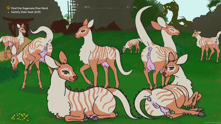 anus back_scales bedroom_eyes brown_eyes butt crotch_breasts distant_building female feral flower fluffy fluffy_chest fur genitals grass group hooves lying mountain narrowed_eyes on_front on_grass on_side orange_underbelly outside path pathway pink_anus pink_teats pink_udders pink_vulva plant presenting presenting_anus presenting_hindquarters presenting_vulva raised_hoof raised_tail roots sagecane_deer seductive shrub standing tail tail_anus tan_body tan_fur teats text tongue tongue_out tree udders vulva therealmessyroomguy1 deer hobkin mammal absurd_res hi_res