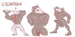 anthro bulge clothed clothing erection erection_under_clothing genitals group hiding_erection hiding_face male mask muscular muscular_anthro muscular_male nipples nude penis pose shirtless shirtless_male shy tuft vein veiny_penis ledange deltarune undertale_(series) swatchling hi_res