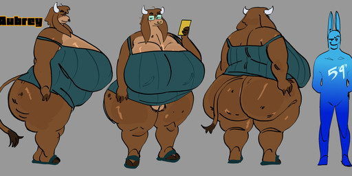 2_horns anthro big_breasts big_butt bottomless bottomless_anthro bottomless_female breasts brown_body brown_fur brown_hooves brown_tail_tuft butt cellulite cleavage clothed clothed_anthro clothed_female clothing cloven_hooves dress eyewear facial_piercing female fur genitals glasses hoof_hands hooves horn huge_breasts huge_butt huge_thighs no_underwear nose_piercing nose_ring overweight overweight_anthro overweight_female piercing ring_piercing solo sundress tail tail_tuft text thick_thighs tuft vulva wearing_glasses mooncheese bovid bovine cattle mammal absurd_res character_name hi_res model_sheet