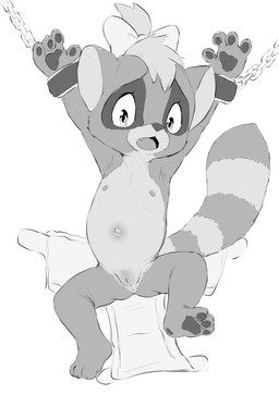 anthro arms_tied bound bow_ribbon cuff_(restraint) diaper exposed_belly female flat_chested forced genitals open_diaper open_mouth rape restraints scared sex solo toddler vulva young young_female loli_13ear sabrina_online danielle_(sabrina_online) hybrid mammal procyonid raccoon absurd_res hi_res monochrome
