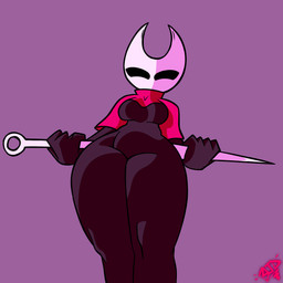 anthro belly breasts female horn melee_weapon smile smiling_at_viewer sword weapon wide_hips blacklight_ltd hollow_knight_(franchise) team_cherry hornet_(hollow_knight) arthropod 1:1 absurd_res hi_res