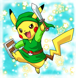 3_toes 5_fingers ambiguous_gender belt clothing cosplay dipstick_ears ear_markings feet fingers hat headgear headwear melee_weapon multicolored_ears open_mouth open_smile semi-anthro shield smile solo sword toes tongue weapon yellow_body nekomepika330 nintendo pokemon the_legend_of_zelda link generation_1_pokemon pikachu pokemon_(species) 2020 digital_media_(artwork) hi_res