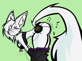anthro arm_tuft belt bent_over big_breasts big_butt black_bottomwear black_clothing black_pants blush blush_lines bottomwear bottomwear_down breasts butt choker clothed clothing ear_piercing electronics eyelashes facial_piercing fangs female fluffy fluffy_tail fur green_background head_tuft headphones inner_ear_fluff jewelry lip_piercing narrowed_eyes necklace oversized_bottomwear oversized_clothing oversized_pants panties pants pants_down partially_clothed piercing purple_clothing purple_eyes sagging_pants shoulder_tuft side_boob side_view simple_background slim slim_anthro slim_female smile smug smug_face solo tail teasing teeth thick_thighs topwear tube_top tuft underwear white_body white_clothing white_fur white_panties white_underwear wristband zipper cackling_pumpkins wave_the_fennec_fox canid canine fennec_fox fox mammal true_fox 2025 4:3 digital_drawing_(artwork) digital_media_(artwork) hi_res