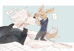 anthro blush blush_lines clothed clothing duo male male/male rin_i9 beastars collot_(beastars) voss_(beastars) canid canine canis domestic_dog fennec_fox fox herding_dog humanoid mammal old_english_sheepdog pastoral_dog sheepdog true_fox hi_res