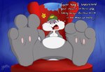 3_toes animaniacs anthro benjipaws buckteeth clothing dialogue english_text feet foot_focus hat headgear headwear hi_res mammal open_mouth rodent sciurid slappy_squirrel soles teeth text toes tree_squirrel warner_brothers