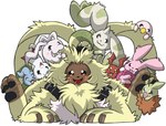 anthro beady_eyes belt blush feral fluffy fur group long_ears pawpads ponytail_ears yellow_body yellow_fur portugueselynx bandai_namco digimon angoramon curimon cutemon digimon_(species) gigimon lagomorph leporid mammal minomon motimon rabbit terriermon tokomon waddling_head hi_res