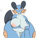 absurd_res anthro areola belly big_breasts big_butt breast_squish breasts butt curvy_figure female fondling generation_3_pokemon hand_on_breast hi_res holding_breast huge_thighs looking_away nintendo nipples plantedpot pokemon pokemon_(species) self_fondle slightly_chubby solo squish swampert thick_thighs voluptuous wide_hips