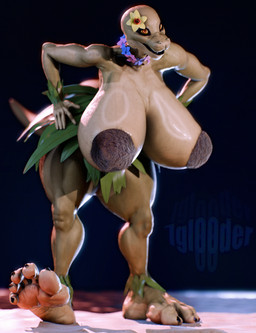 5_toes anthro beach big_breasts breasts claws coconut_bra feet female grass_skirt sand soles solo toe_claws toes iglooder margret_stalizburg reptile scalie snake absurd_res blender_(artwork) digital_media_(artwork) hi_res