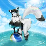 anthro areola ball beach_ball bent_over big_breasts blue_eyes breasts chromatic_aberration cloud female glowing glowing_areola glowing_nipples huge_breasts inflatable inner_ear_fluff lens_flare machine nipples nude solo tuft water sockhungryclutz android canid canine fox mammal robot 1:1 hi_res