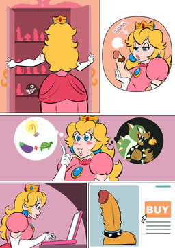 accessory armwear blonde_hair buttplug buying closet clothed clothing cock_ring computer crown dildo dildo_collection dress eggplant_emoji elbow_gloves electronics emoji facial_hair female female_human genitals glistening glistening_eyes gloves hair handwear headgear human_focus humanoid_dildo idea idea_bulb jewelry laptop light_bulb male mustache not_furry_focus online_shopping penis_accessory penis_jewelry plug_(sex_toy) sex_toy solo spiked_cock_ring spikes glassfish mario_bros nintendo bowser princess_peach chain_chomp dragon_koopa human koopa mammal reptile scalie turtle 2024 absurd_res comic digital_drawing_(artwork) digital_media_(artwork) hi_res