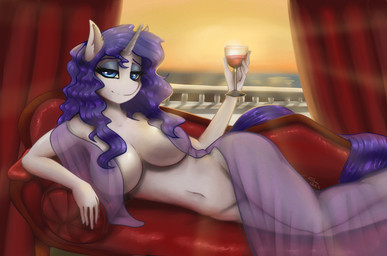 5_fingers alcohol anthro anthrofied areola beverage big_breasts blue_eyes breasts covering eyeshadow female fingers glass hair hooves horn long_hair looking_at_viewer lying makeup nude on_side purple_hair solo sunset unguligrade white_body wine shamziwhite friendship_is_magic hasbro my_little_pony mythology rarity_(mlp) equid equine mammal mythological_creature mythological_equine unicorn 2021 hi_res