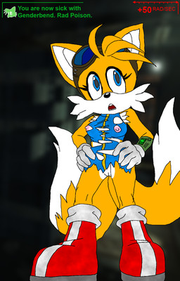 alternate_costume anthro blue_eyes boots breasts clothing clothing_swap cosplay crossgender crossover_cosplay female footwear gameplay_mechanics gender_transformation genitals gloves handwear mtf_crossgender mtf_transformation multi_tail nipples shoes solo tail transformation vulva annonguy fallout microsoft sega sonic_the_hedgehog_(series) miles_prower canid canine fox mammal 2012 crossover hi_res