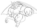 abs anthro big_pecs holding_object horn huge_pecs living_tail male muscular muscular_anthro muscular_male nipples pecs solo spikes spikes_(anatomy) tail unusual_anatomy unusual_tail wings dragmon mythology dragon mythological_creature mythological_scalie scalie guide_lines hi_res monochrome sketch