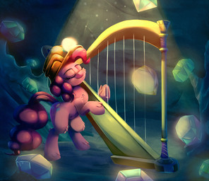 cutie_mark eyes_closed female feral fur hair harp hooves musical_instrument pink_body pink_fur pink_hair plucked_string_instrument smile solo string_instrument thediscorded friendship_is_magic hasbro my_little_pony pinkie_pie_(mlp) equid mammal hi_res