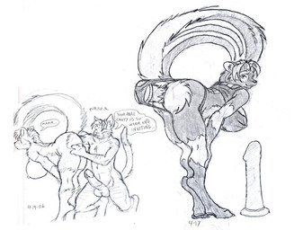 anal anal_fisting anal_penetration anthro balls bent_over big_breasts big_dildo big_penis breasts clothing deep_fisting deep_penetration dialogue digitigrade dildo duo erection female fisting genitals humanoid_genitalia humanoid_penis lost_my_keys male male/female nipples panties penetration penis raised_tail sex_toy simple_background solo strapped_in_toy tail text thong underwear white_background zombiecat domestic_cat felid feline felis mammal mephitid skunk 2006 black_and_white english_text graphite_(artwork) monochrome multiple_images sketch traditional_media_(artwork)