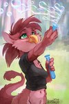 anthro beak bottomless bubble clothed clothing crop_top eyelashes female fur green_eyes midriff painting pink_body pink_fur shirt solo topwear animancer mythology avian gryphon mythological_avian mythological_creature 2:3 hi_res