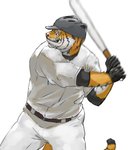 anthro baseball_(sport) bottomwear clothing humanoid_hands kemono male pants shirt simple_background solo sport topwear white_background 7gaku_7 felid mammal pantherine tiger 2020 hi_res