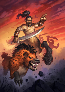 ambiguous_gender angry black_body black_fur bodily_fluids brown_body brown_fur claws cloud duo feral fur gesture grass green_eyes hair hand_gesture holding_melee_weapon holding_object holding_sword holding_weapon hooves male markings melee_weapon open_mouth plant pointing ponytail rock running saliva sharp_teeth spots spotted_body sword tail tattoo teeth weapon matt_dixon blizzard_entertainment european_mythology greek_mythology hearthstone mythology warcraft centaur equid equid_taur humanoid_taur hyena mammal mammal_taur taur 2021 absurd_res digital_media_(artwork) hi_res official_art