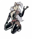 anthro armwear boots clothing elbow_gloves female footwear gloves handwear high_heeled_boots high_heels latex legwear looking_at_viewer shoes simple_background solo thigh_boots thigh_highs white_background vawlkee canid canine canis mammal wolf 1993 hi_res