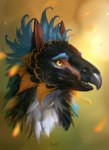 abstract_background ambiguous_form ambiguous_gender beak feathers fur green_background realistic simple_background smile solo yellow_background yellow_eyes kuroi-kisin avian unknown_species 2021 digital_media_(artwork) headshot_portrait portrait