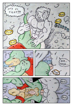 abs anal anal_penetration anthro balls barazoku biceps big_butt black_boots black_clothing black_footwear blush blush_lines bodily_fluids boots butt clothed clothing comic_panel dialogue duo erection eyes_closed footwear fur genitals green_body green_butt green_eyes hand_on_butt high-angle_view holding_butt holding_tail humanoid_genitalia humanoid_penis legwear low-angle_view male male/male male_penetrated male_penetrating male_penetrating_male manly moan muscular muscular_anthro muscular_arms muscular_male muscular_on_muscular nude onomatopoeia open_clothing open_shirt open_topwear outside outside_sex pecs penetration penile penis plap red_clothing sex sharp_teeth shirt shoes sound_effects speech_bubble sweat sweatdrop sweaty_chest tail tail_tuft teeth text topwear tuft vein veiny_penis white_body white_butt white_fur wounded dashthefox albino_(seaborn) nikel felid lion lizard mammal pantherine reptile scalie absurd_res comic english_text hi_res traditional_media_(artwork)