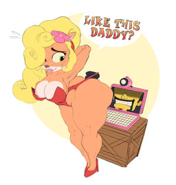 anthro blush bodily_fluids breasts bunny_costume butt cleavage clothed clothing computer costume dildo duo electronics female fur green_eyes hair leotard male male/female nipples sex_toy sweat text thick_thighs crabtopus activision crash_bandicoot_(series) coco_bandicoot doctor_neo_cortex bandicoot mammal marsupial english_text hi_res