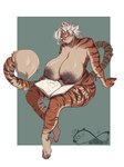 accessory anthro big_breasts black_stripes book breasts casual_nudity eyewear female fluffy fluffy_tail fur furgonomics glasses grey_hair hair huge_breasts jewelry long_tail mature_female open_book orange_body orange_fur reading reading_book sitting solo striped_body striped_fur stripes tail tail_accessory tail_jewelry katfishcom edel_(muttoverlord) felid mammal pantherine tiger hi_res