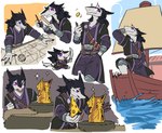 anthro boat chibi clothed clothing coin coin_flip gold_(metal) male map melee_weapon multiple_poses pose sailing_boat sailing_watercraft solo standing sword vehicle water watercraft weapon mayo-san sergal 2023