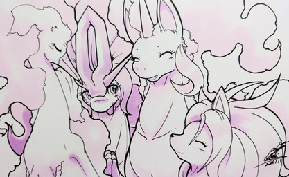 ambiguous_gender beak blush blush_lines eyelashes eyes_closed feral fur group hair horn mane open_mouth paws simple_background 025aki mythology nintendo pokemon avian bird canid canine equid equine generation_1_pokemon generation_2_pokemon legendary_pokemon mammal moltres mythological_creature mythological_equine ninetales pokemon_(species) rapidash suicune unicorn 2026 absurd_res dated hi_res monochrome signature