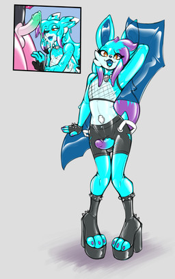 5_fingers alternative_fashion anklet anthro biped black_body blue_body blue_penis breasts circumcised clothed clothing colored_nails crossgender duo erection female femboy fingers fishnet_clothing fishnet_topwear ftm_crossgender gender_transformation genitals glans glistening glistening_body handle inflatable jewelry latex latex_body legband liquid_latex male membrane_(anatomy) membranous_wings multicolored_penis nails nozzle open_mouth open_smile penis pink_body pool_toy purple_glans purple_nails purple_penis sharp_teeth simple_background smile solo_focus spiked_anklet spiked_legband spikes teeth topwear transformation wings helixjack nintendo pokemon animate_inanimate bat eeveelution generation_2_pokemon living_inflatable mammal pokemon_(species) umbreon 2025 digital_media_(artwork) hi_res sequence