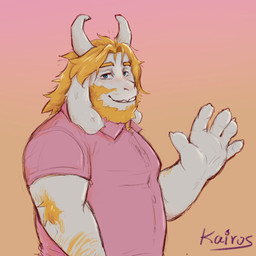 2_horns 5_fingers anthro beard blonde_beard blonde_facial_hair blonde_hair blue_eyes claws facial_hair fingers fur hair horn humanoid_hands male white_body white_fur kairos(evilsable) undertale_(series) asgore_dreemurr boss_monster_(undertale) bovid caprine goat mammal 1:1 2026 hi_res signature