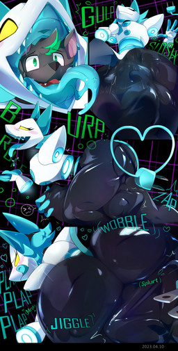 abdominal_bulge anthro anthro_pred belly big_belly big_butt blue_body blue_tongue bodily_fluids burping butt butt_jiggle butt_shot digestion digestion_noises drooling duo electrical_plug_tail female female_pred grey_body heart_symbol jiggling latex machine male male/female mouth_shot onomatopoeia open_mouth oral_vore saliva sitting sound_effects swallowing text tongue vore weight_gain white_body willing_prey seonmi deltarune undertale_(series) tasque_manager android bat mammal robot absurd_res hi_res