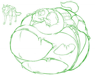 all_fours backpack belly belt big_belly clothed clothing eye_patch eyewear fangs feral fur immobile jumpsuit looking_at_viewer lying male morbidly_obese morbidly_obese_feral morbidly_obese_male obese obese_feral obese_male on_front one_eye_obstructed open_mouth overweight overweight_feral overweight_male raised_tail smile smiling_at_viewer solo tail teeth tongue tongue_out torn_clothing hectorthewolf konami metal_gear d-dog canid canine canis domestic_dog mammal 2016 multiple_images sketch