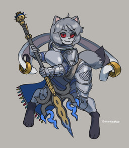 anthro armor cape clothing ear_piercing ear_ring female floppy_ears fur gauged_ear glaive gold_(metal) gold_ear_ring grey_body grey_fur grey_hair hair knight looking_at_viewer lop_ears melee_weapon piercing polearm red_sclera ring_piercing solo warrior weapon murninatair bungie destiny_(series) destiny_2 jund_(smugjund) canid canine canis hybrid lagomorph leporid mammal rabbit wolf hi_res