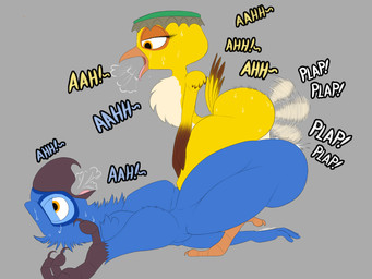 anal anal_penetration anthro anthro_on_anthro anthro_penetrated anthro_penetrating anthro_penetrating_anthro anthrofied ass_to_ass balls beak big_balls big_butt blue_body bodily_fluids butt claws curvy_figure duo eyelashes femboy friends_with_benefits from_front_position genitals larger_male larger_penetrated looking_down looking_pleasured male male/male male_on_bottom male_on_top male_penetrated male_penetrating male_penetrating_male muscular muscular_male on_bottom on_top onomatopoeia orange_eyes penetration penile penile_penetration penis_in_ass plap sex shortstack shortstack_male size_difference small_but_hung smaller_male sound_effects spread_legs spreading steam sweat text thick_thighs tongue thelordjoshua1 blue_sky_studios rio_(series) blu_(rio) nico_(rio) avian bird canary finch macaw neotropical_parrot oscine parrot passerine spix's_macaw true_parrot 4:3 hi_res