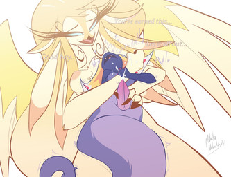 2_penises 4_fingers animal_genitalia animal_penis announcing_orgasm anthro anthro_on_anthro apode areola back_wings beak big_breasts black_beak black_eyebrows blue_body blue_eyes blue_scales blue_text bodily_fluids breasts color_coded_text cum cumshot duo ejaculation empty_eyes erection eyebrows eyelashes fangs feather_hair feathered_wings feathers female female_anthro fingers genital_fluids genitals gentle_femdom handjob hemipenes larger_female legless let_it_all_out long_eyelashes male male_anthro moan multi_genitalia multi_penis multicolored_body multicolored_scales nipples nude nude_anthro nude_female open_mouth orange_areola orange_nipples penile penis pink_penis pink_tongue pinned praise pseudo_hair purple_body purple_scales purple_tail scales serpentine sex size_difference smaller_male spread_wings stuttering tail talking_to_another talking_to_partner teeth text thick_eyelashes tongue two_tone_body two_tone_scales white_text wings wrist_grab yellow_body yellow_feathers yellow_wings potatonebula hazbin_hotel hellaverse sir_pentious_(hazbin_hotel) speaker_of_god_(hazbin_hotel) angel avian bird draconcopode naga reptile scalie snake 2026 english_text signature