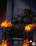 abs animal_genitalia animal_penis anthro balls big_muscles chair equine_genitalia equine_penis fire furniture genitals male medial_ring muscular muscular_anthro muscular_male nipples nude orange_eyes penis sitting solo throne nexus darksiders ruin_(character) equid equine horse mammal 2021 hi_res