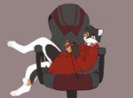 anthro chair clothing controller furniture game_controller gaming_chair jacket lounging male solo topwear justthewind hunter_(hhdrawer) calico_cat domestic_cat felid feline felis mammal hi_res