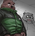 anthro biped black_nose blush brown_body brown_fur clothing duo fur genitals hoodie humanoid_genitalia humanoid_hands humanoid_penis kemono male overweight overweight_male penis shirt topwear kita_9999 bear canid canine mammal raccoon_dog tanuki 2022 hi_res