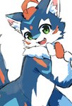 blue_body blue_fur blue_markings blue_tail blush blush_lines countershading cute_fangs fur gesture glistening glistening_eyes green_eyes hair hand_gesture kemono looking_at_viewer markings multicolored_body multicolored_tail neck_tuft open_mouth open_smile orange_body orange_fur orange_hair orange_markings orange_tail side_view simple_background smile tail tuft v_sign white_background white_body white_countershading white_fur fumochi_n production_taiikukan lion_(fw_rion) ambiguous_species mammal 2024 digital_media_(artwork) half-length_portrait hi_res portrait