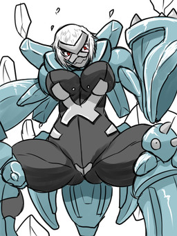 3:4 alternate_species anthro anthrofied breasts female hair hi_res human humanized mammal mask metagross nintendo pokémon pokémon_(species) pokémorph red_eyes saka_i_hirokadu short_hair solo tetuokuu3012 video_games white_hair