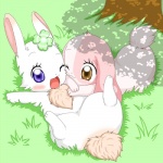 anthro blush brown_eyes chest_tuft clover_(plant) duo eyelashes female fur grass heart_symbol japanese long_ears looking_at_viewer lying one_eye_closed orange_body orange_fur pink_body pink_fur plant purple_eyes shamrock short_fur tuft white_body white_fur wink makuran happy_happy_clover pixiv sayuri_tatsuyama clover_(happy_happy_clover) mallow_(happy_happy_clover) domestic_rabbit lagomorph leporid lop_rabbit mammal oryctolagus rabbit 1:1