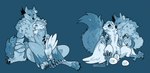 anthro anthro_on_anthro biped black_sclera blue_background bodily_fluids clitoris duo egg egg_from_pussy erection eyes_closed feathers feet female fur genital_fluids genitals kissing male male/female open_mouth oviposition penetration penile penile_penetration penis penis_in_pussy pussy sex simple_background sitting sitting_on_ground smile snout spread_legs spreading tail talons toes vaginal vaginal_fluids vaginal_penetration white_eyes worried hhazard mythology avian canid canine canis mammal mythological_canine mythological_creature werecanid werecanine werecreature werewolf wolf 2018 monochrome sequence