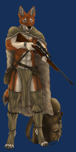 4_toes abs anthro athletic athletic_anthro athletic_male backpack belt belt_pouch bottomwear breechcloth cape chaps clothing countershading digitigrade feet fur fur_clothing gun holding_gun holding_object holding_ranged_weapon holding_rifle holding_weapon knife loincloth male multicolored_body multicolored_fur ranged_weapon rifle simple_background solo standing toes transparent_background tribal tribal_clothing weapon wildkitfox bruma_(rinzazen) canid canine canis ethiopian_wolf mammal alpha_channel hi_res
