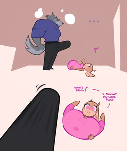 barely_visible_genitalia big_bulge bulge butt duo erection female genitals male male/female presenting presenting_hindquarters presenting_vulva vulva fangdangler bimbo_deer wolf_daddy_(fangdangler) canid canine canis deer mammal wolf absurd_res hi_res