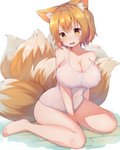 big_breasts blonde_hair blush breasts cleavage clothed clothing curvy_female curvy_figure curvy_humanoid dipstick_tail female hair hourglass_figure hourglass_figured_female hourglass_figured_humanoid ineffective_clothing inner_ear_fluff looking_at_viewer markings multi_tail multicolored_tail navel nipple_outline one-piece_swimsuit open_mouth simple_background sitting small_waist solo swimwear tail tail_markings translucent translucent_clothing translucent_one-piece_swimsuit translucent_swimwear tuft wet wet_clothing white_background white_clothing white_swimwear wide_hipped_female wide_hipped_humanoid wide_hips yellow_eyes mamemochi touhou ran_yakumo animal_humanoid canid canid_humanoid canine canine_humanoid fox_humanoid humanoid mammal mammal_humanoid hi_res